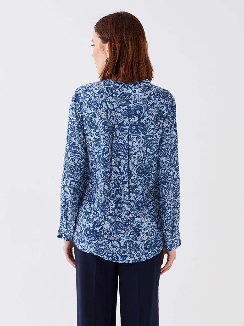 LCW Grace Kerbausschnitt Gemusterte Langarm Damenbluse -S38958Z8-LSG