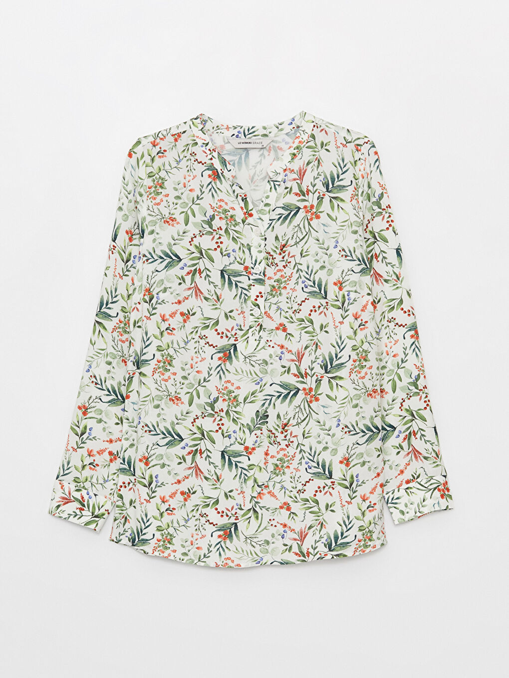 بلوزة كم طويل مزهر بياقة بشق للسيدات-5