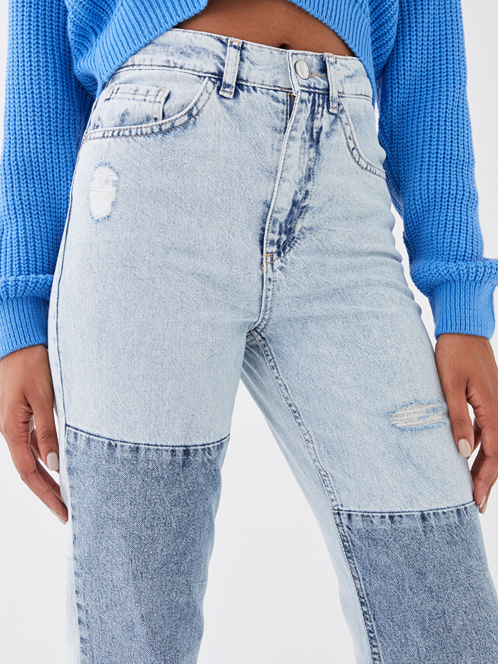 LCW Jeans Hoch taillierte Mom Fit Farbblock Frauen Jeans -S38974Z8-311