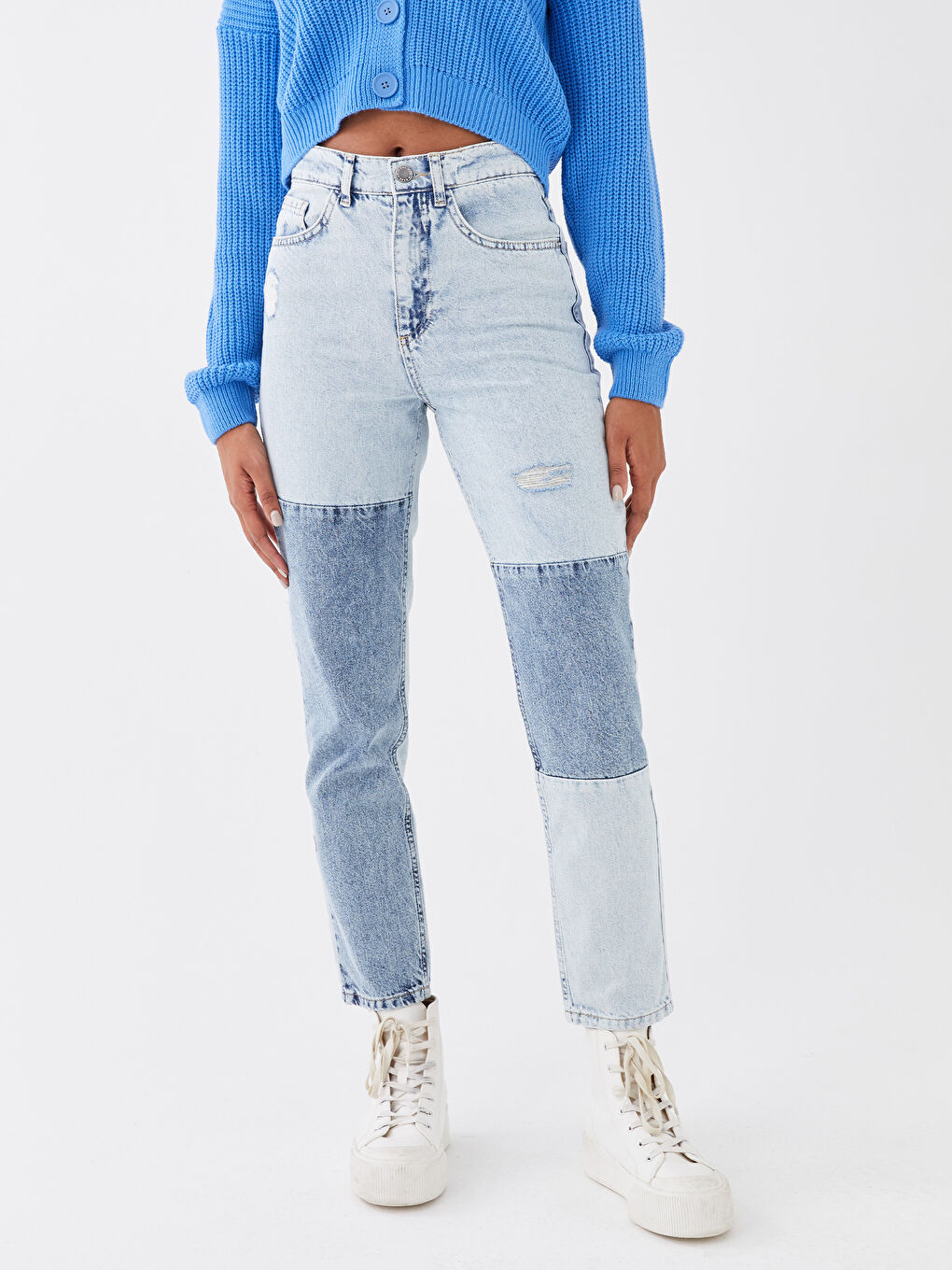 LCW Jeans Hoch taillierte Mom Fit Farbblock Frauen Jeans -S38974Z8-311