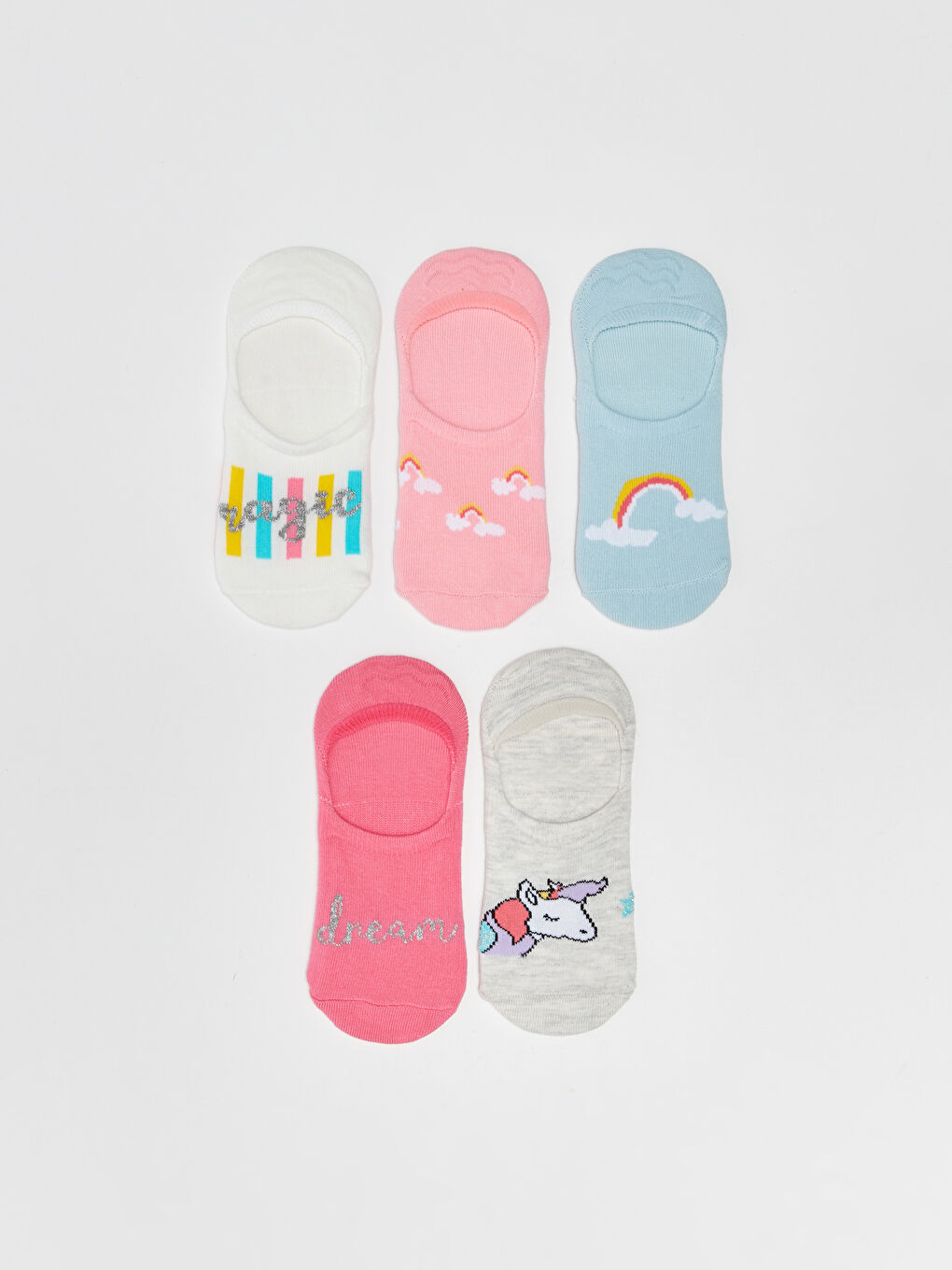 Patterned Girls' Invisible Socks 5 Pack