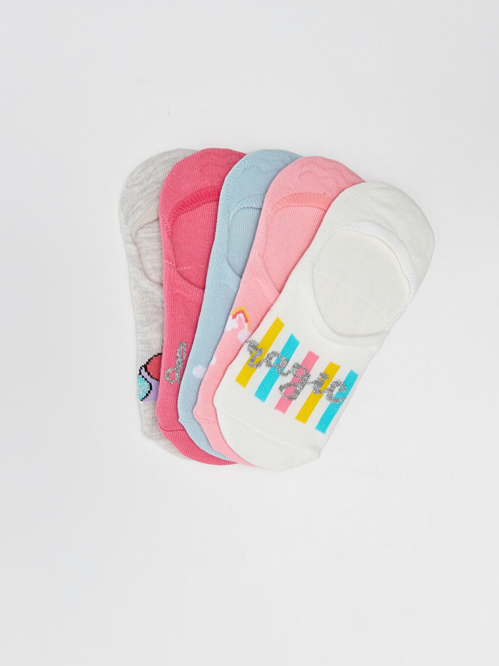 Patterned Girls' Invisible Socks 5 Pack-1