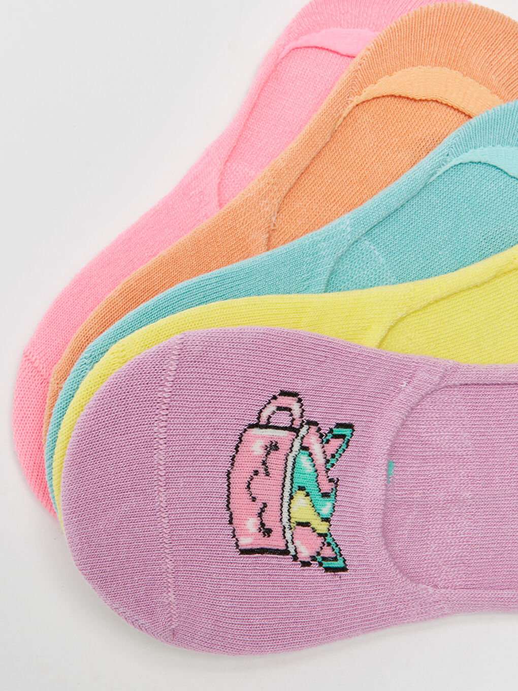 Patterned Girls' Invisible Socks 5 Pack-3