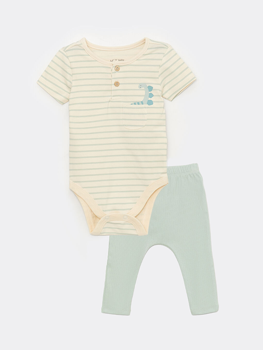 Set Body și Pantaloni cu Mânecă Scurtă și Guler Rotund pentru Bebeluși Băieți cu Capse