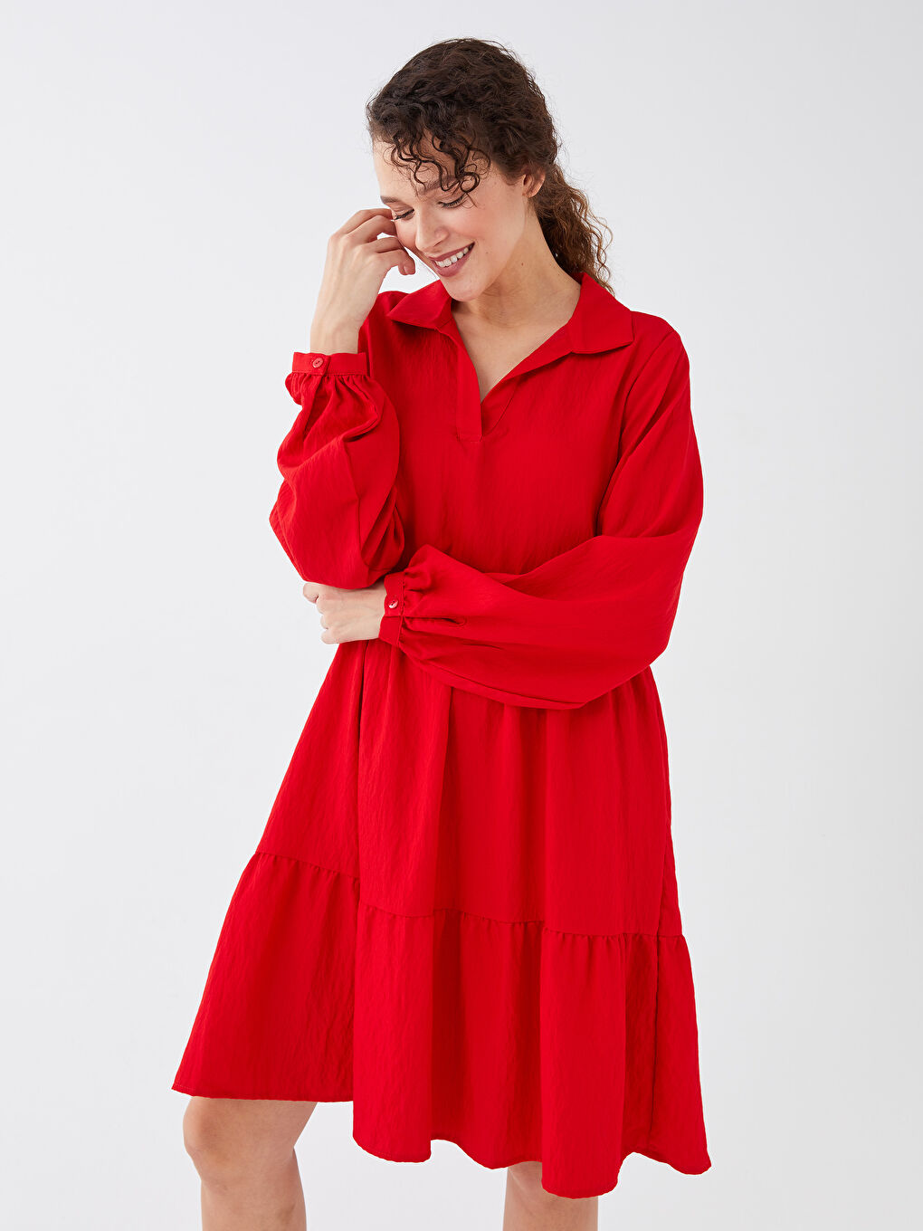 Polo Collar Straight Long Sleeve Women's Shirt Dress -S39005Z8-KYV