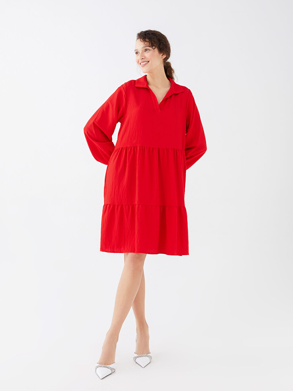 Polo Collar Straight Long Sleeve Women's Shirt Dress -S39005Z8-KYV