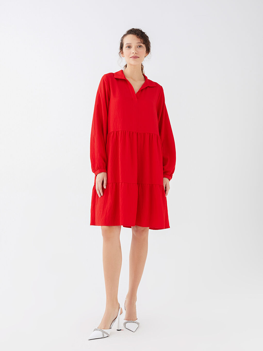 Polo Collar Straight Long Sleeve Women's Shirt Dress -S39005Z8-KYV