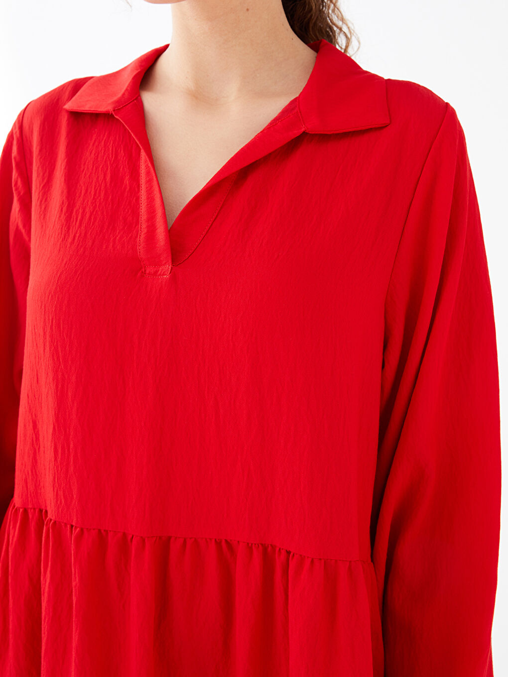 Polo Collar Straight Long Sleeve Women's Shirt Dress -S39005Z8-KYV