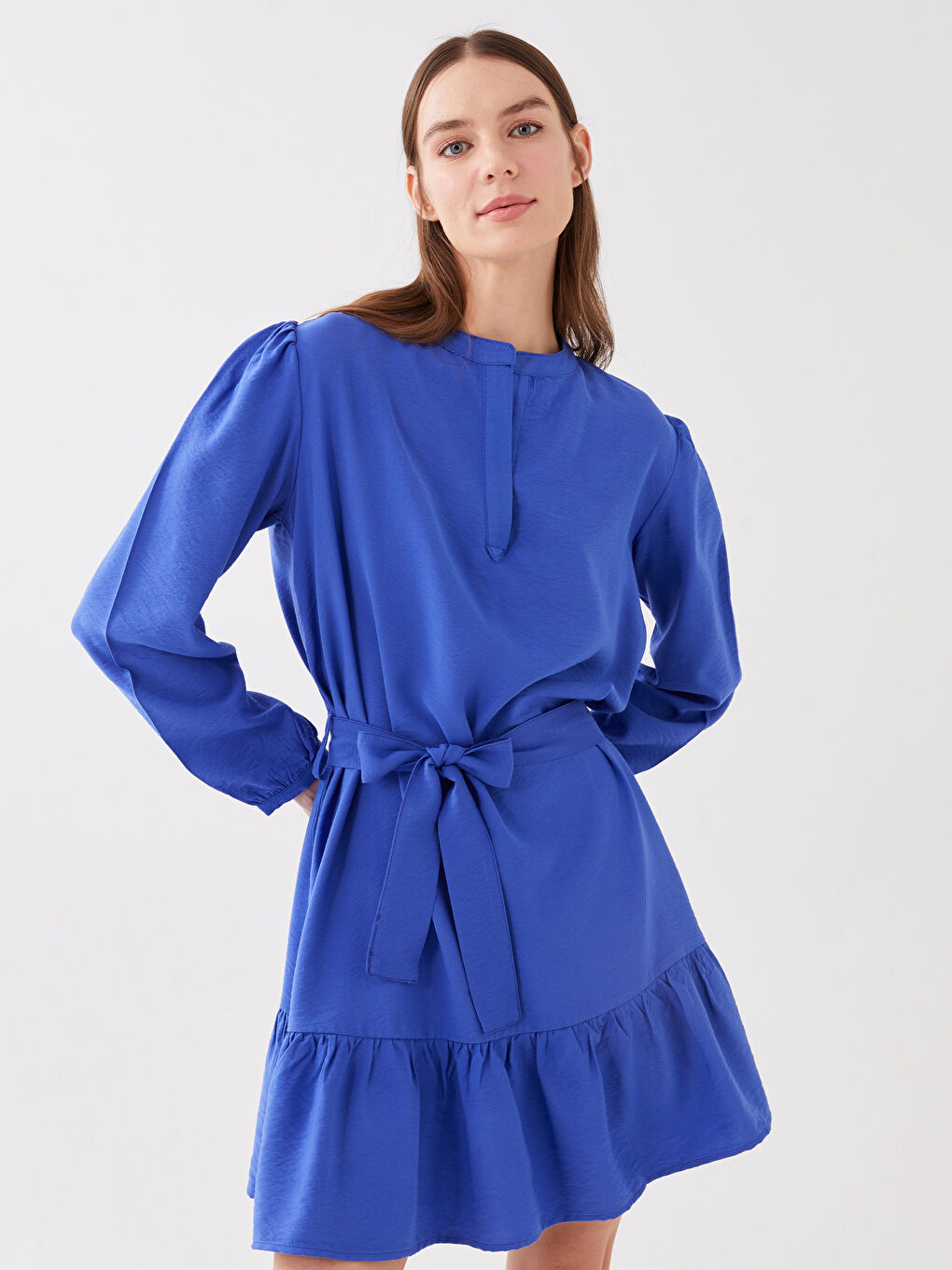Women's Crew Neck Straight Long Sleeve Shirt Dress -S39006Z8-GZ1