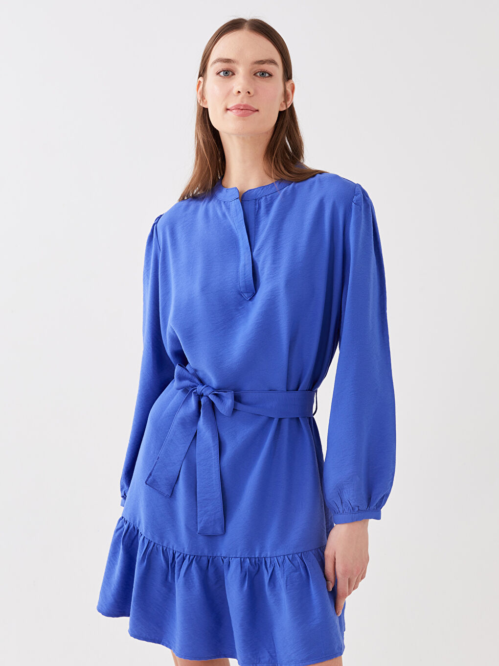 Women's Crew Neck Straight Long Sleeve Shirt Dress -S39006Z8-GZ1