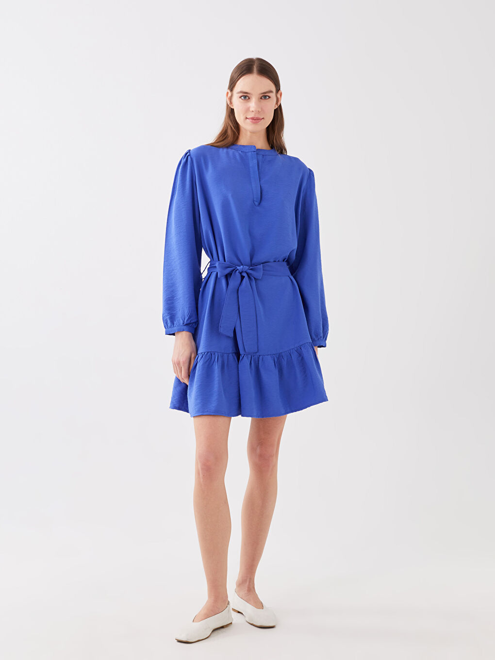 Women's Crew Neck Straight Long Sleeve Shirt Dress -S39006Z8-GZ1