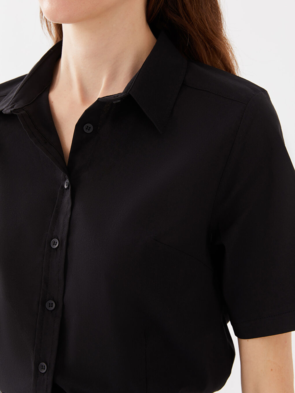LCWAIKIKI Classic Women's Short-Sleeve Poplin Shirt With Front Buttons -S39008Z8-CVL