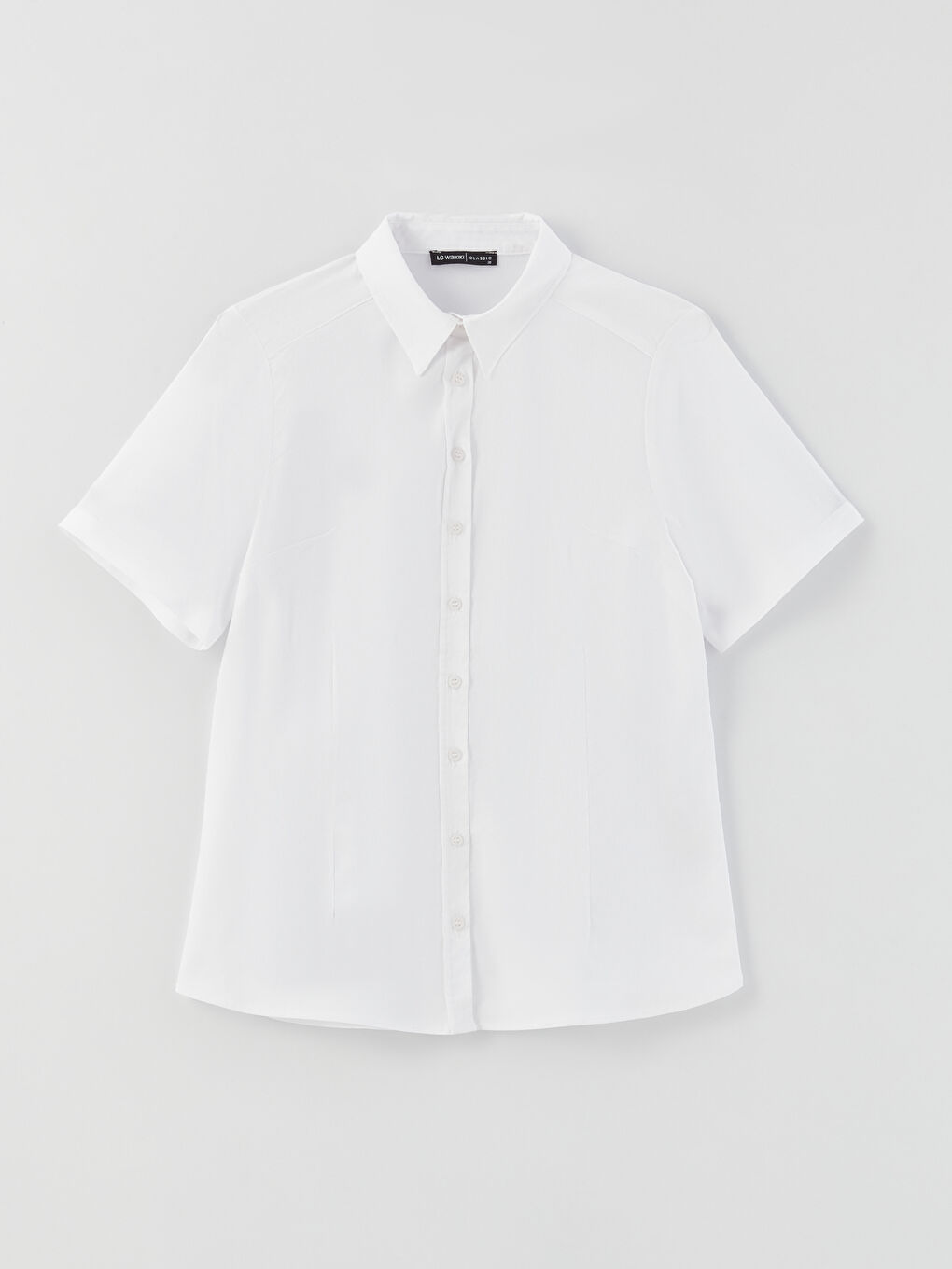 Beyaz Önden Düğmeli Kısa Kollu Kadın Poplin Gömlek-5