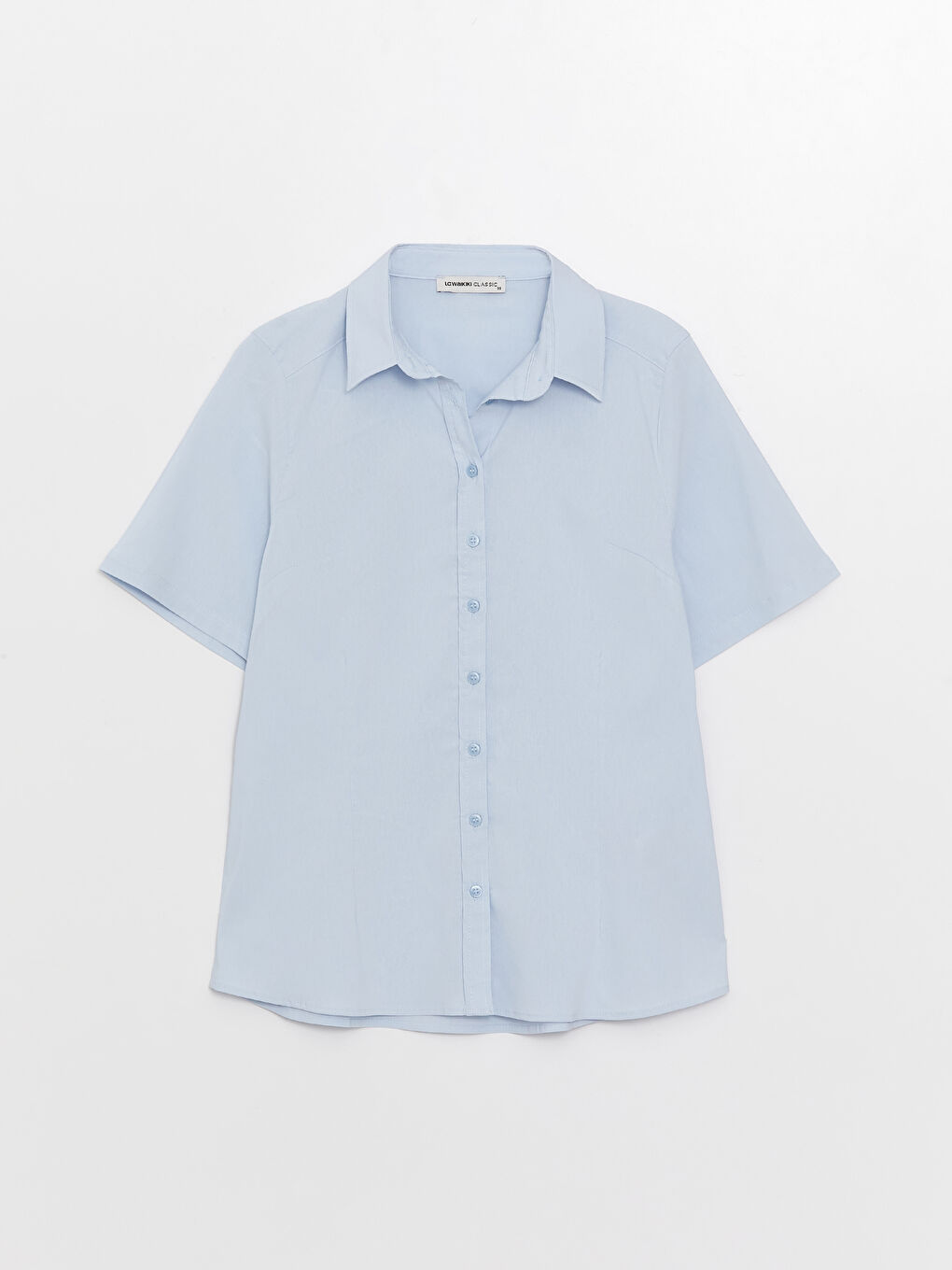 Mavi Önden Düğmeli Kısa Kollu Kadın Poplin Gömlek-5