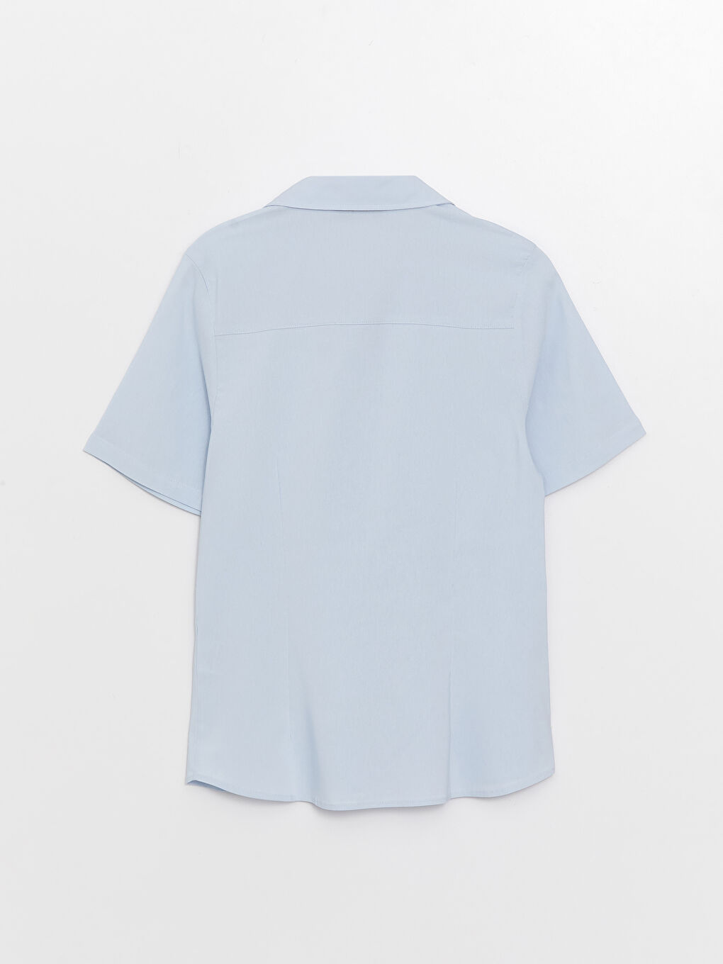 Mavi Önden Düğmeli Kısa Kollu Kadın Poplin Gömlek-6