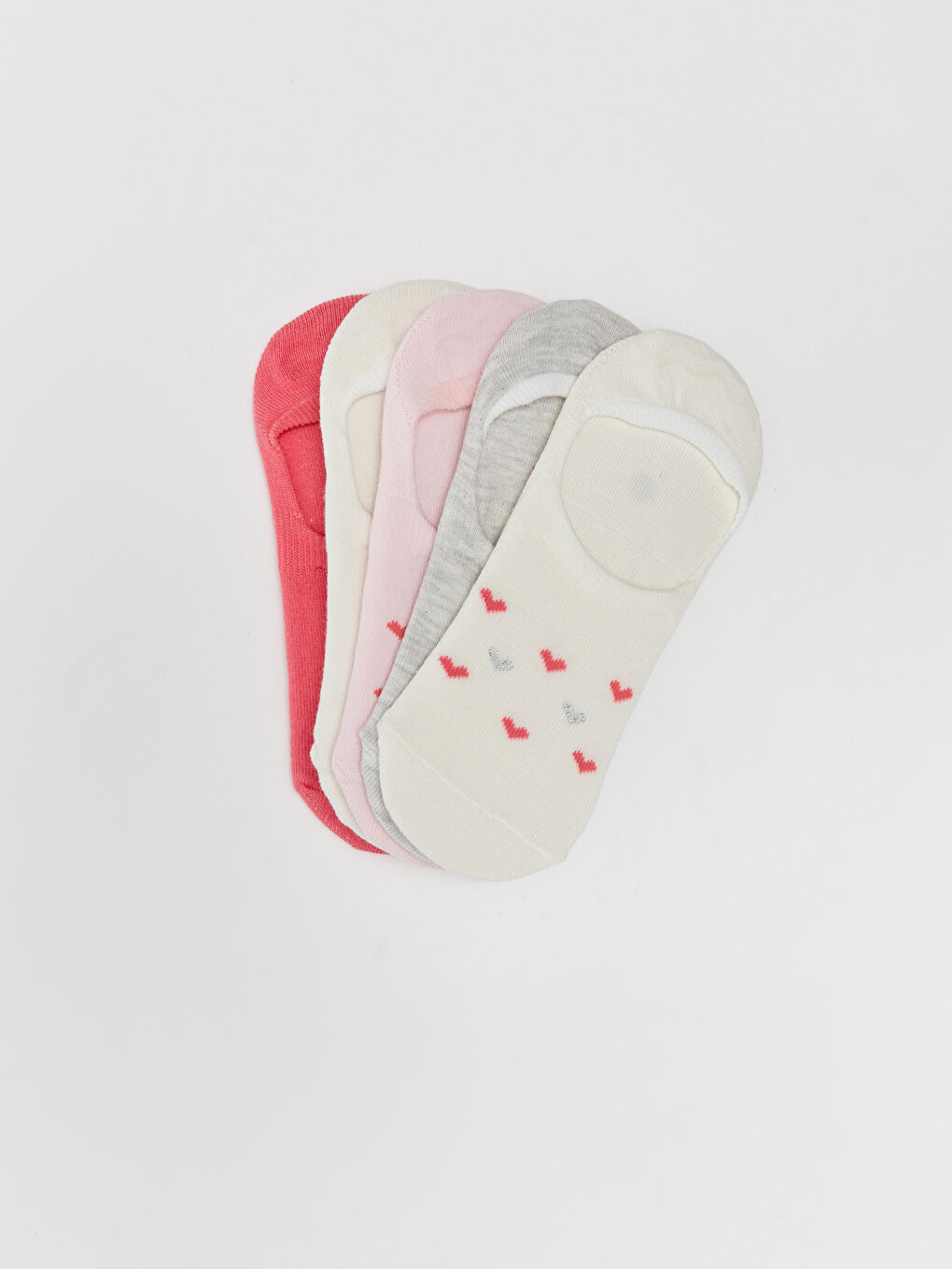 Beyaz Desenli Kız Çocuk Babet Çorap 5'li-1