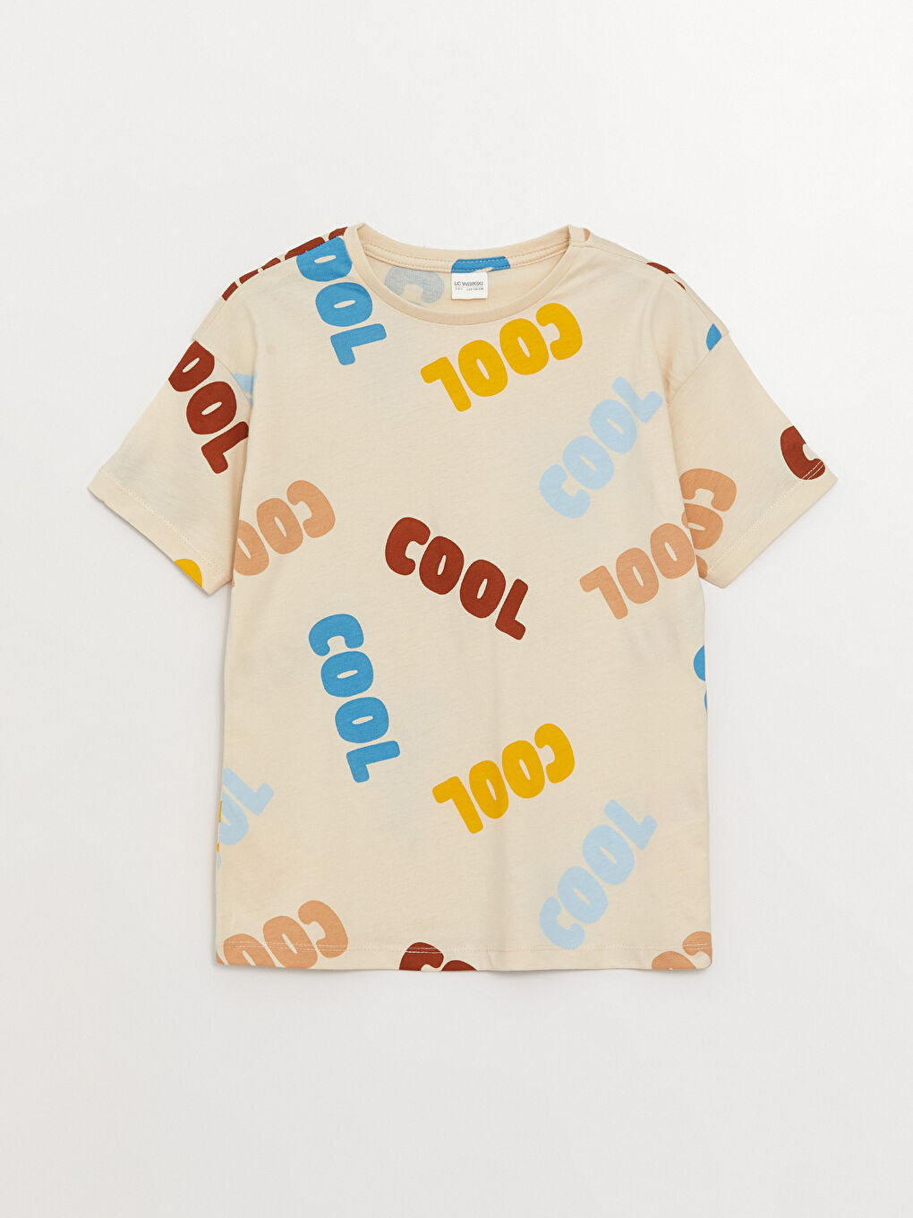 Bej Bisiklet Yaka Baskılı Kısa Kollu Erkek Çocuk Şortlu Pijama Takımı-1