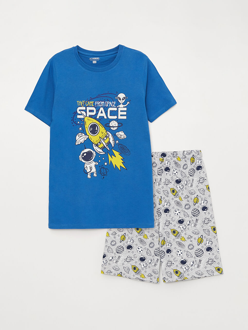 LCW Kids Crew Neck Printed Short Sleeve Boys' Shorts Pyjama
