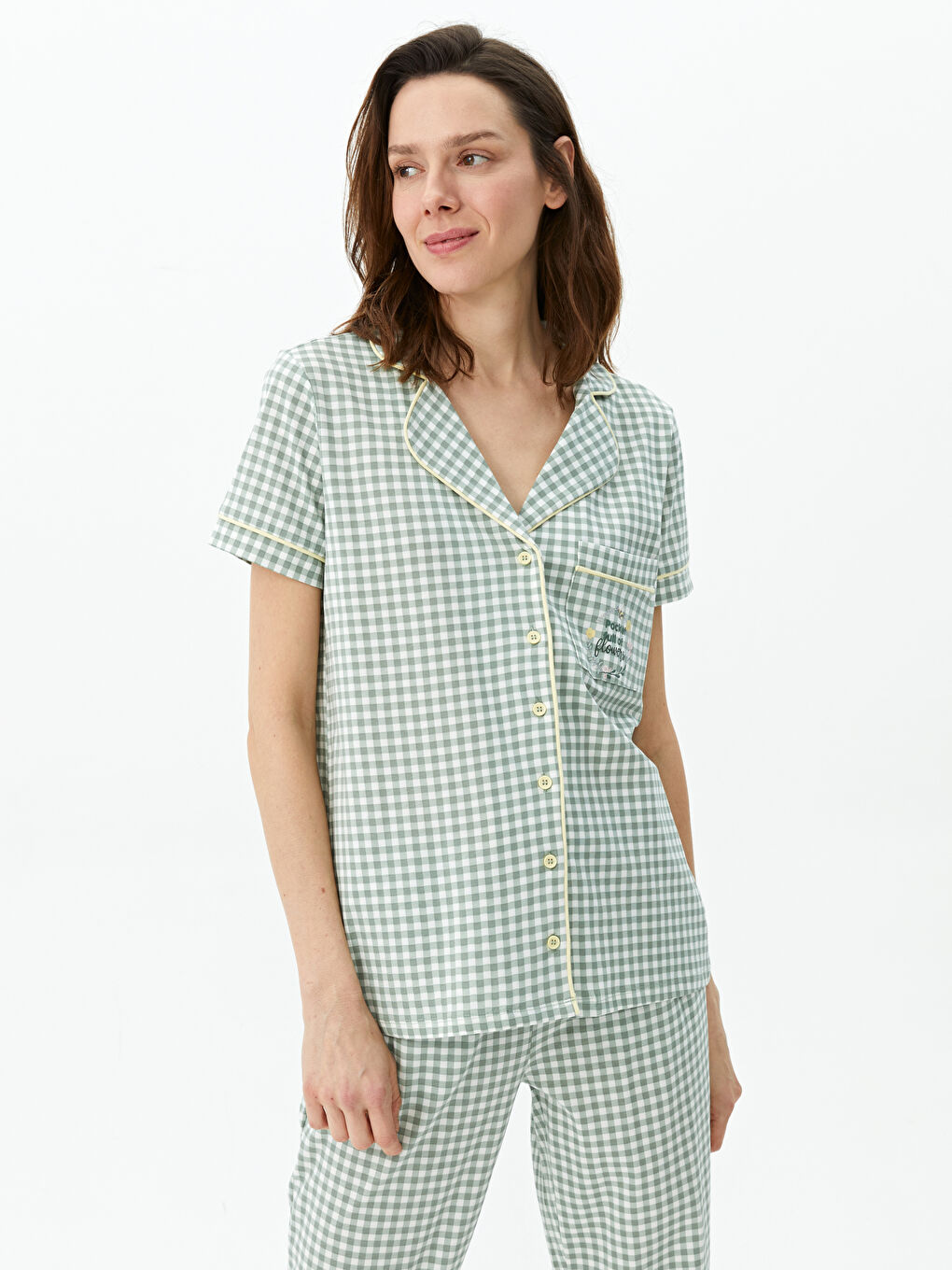 LCW DREAM Shirt Collar Plaid Short Sleeve Women's Pajamas Set -S39064Z8-LPK