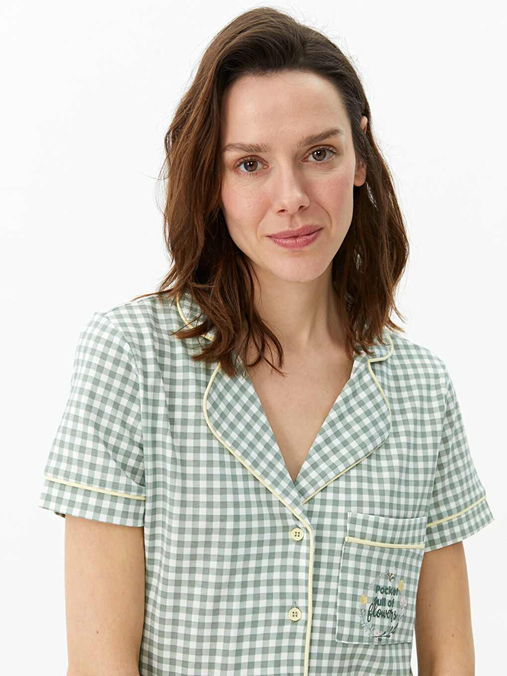 LCW DREAM Shirt Collar Plaid Short Sleeve Women's Pajamas Set -S39064Z8-LPK