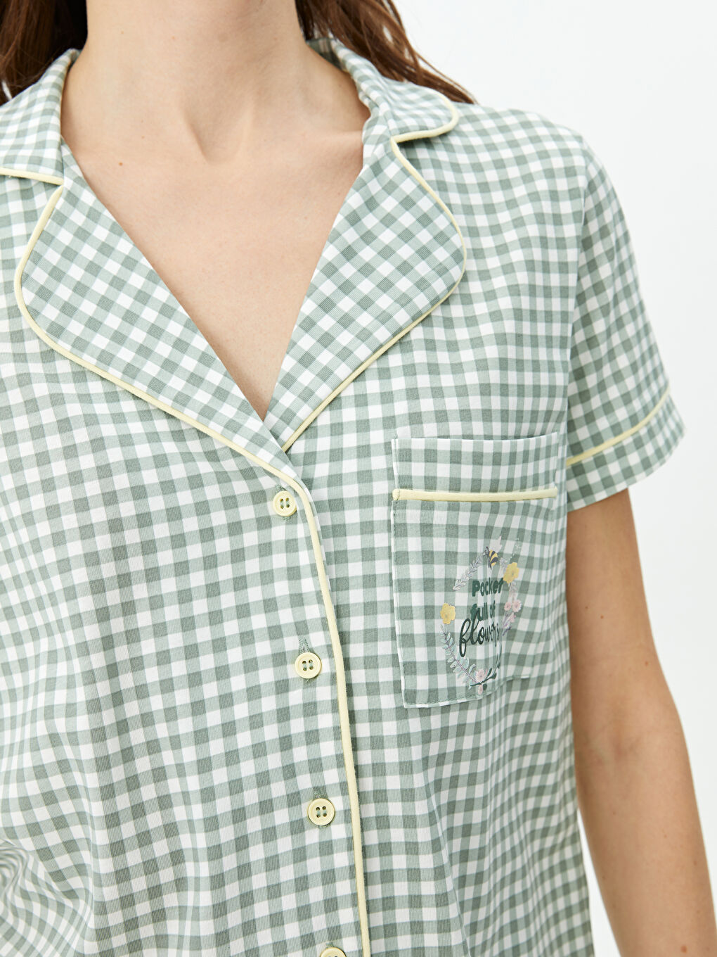 LCW DREAM Shirt Collar Plaid Short Sleeve Women's Pajamas Set -S39064Z8-LPK