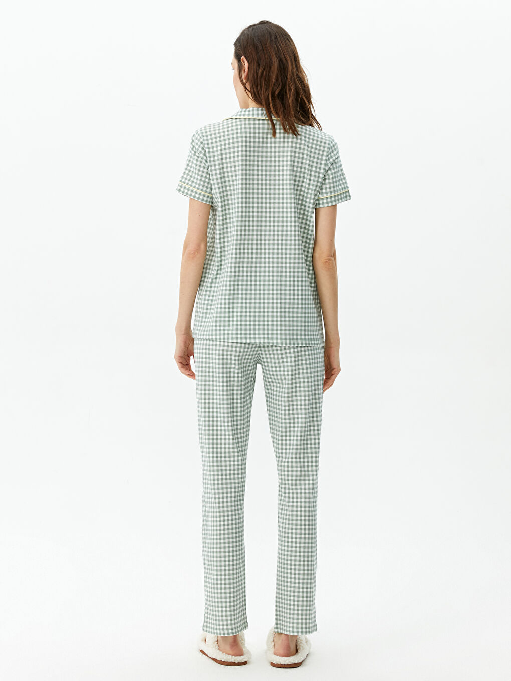 LCW DREAM Shirt Collar Plaid Short Sleeve Women's Pajamas Set -S39064Z8-LPK