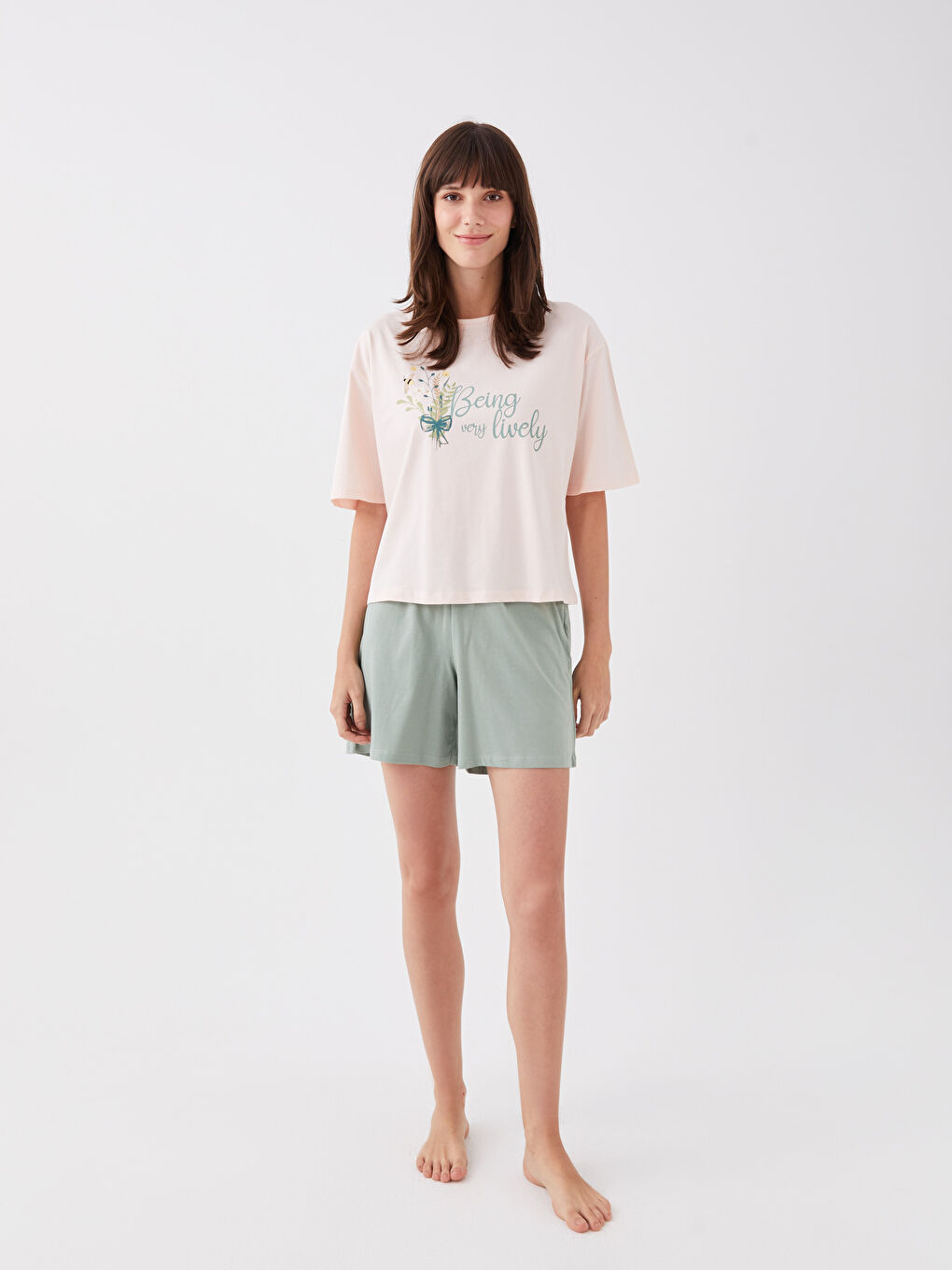 Crew Neck Printed Short Sleeve Women's Short Pyjamas Set-2