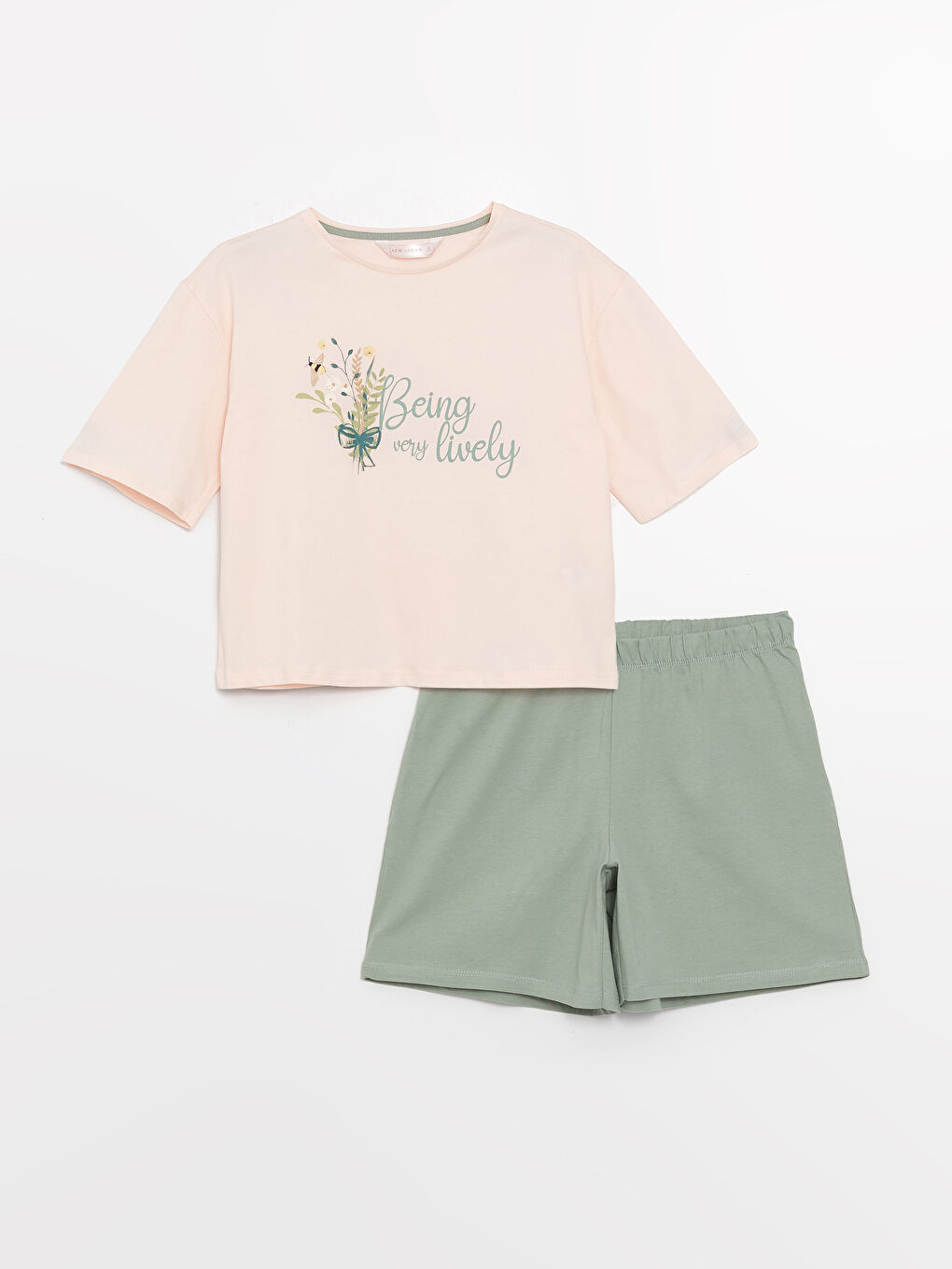 Crew Neck Printed Short Sleeve Women's Short Pyjamas Set-5