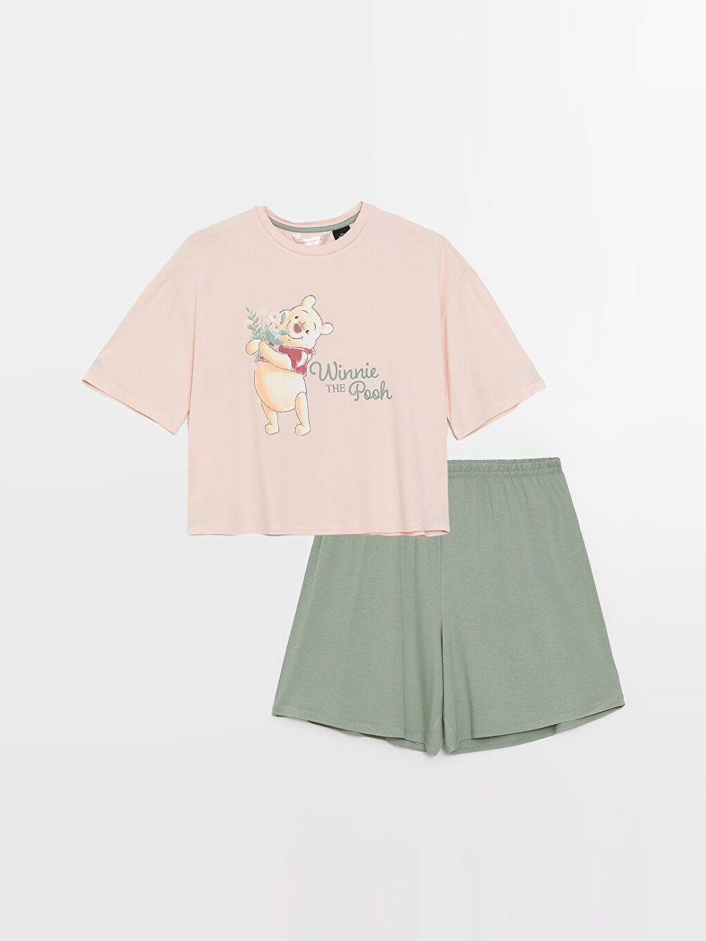 LCW DREAM Crew Neck Winnie the Pooh Printed Short Sleeve Women's Shorts Pajamas Set -S39067Z8-GC8