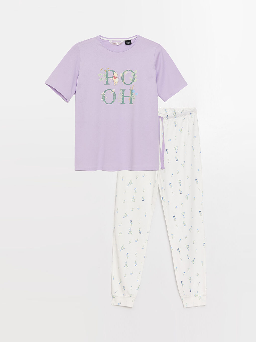 Ekru Bisiklet Yaka Desenli Kısa Kollu Kadın Pijama Takımı-5