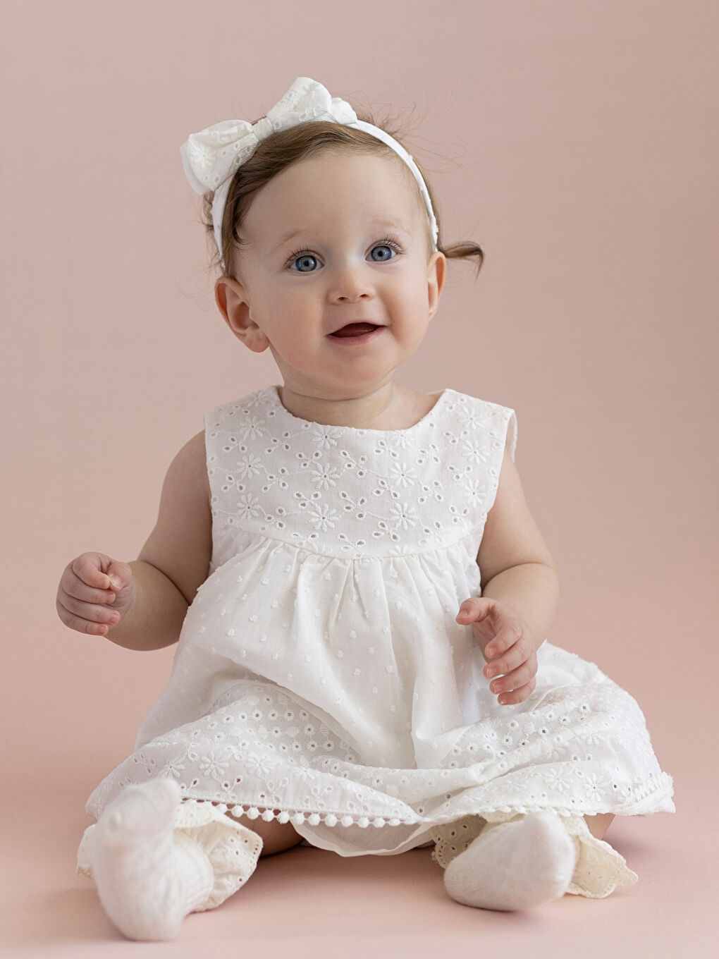Crew Neck Sleeveless Baby Girl Dress and Headband Set of 2