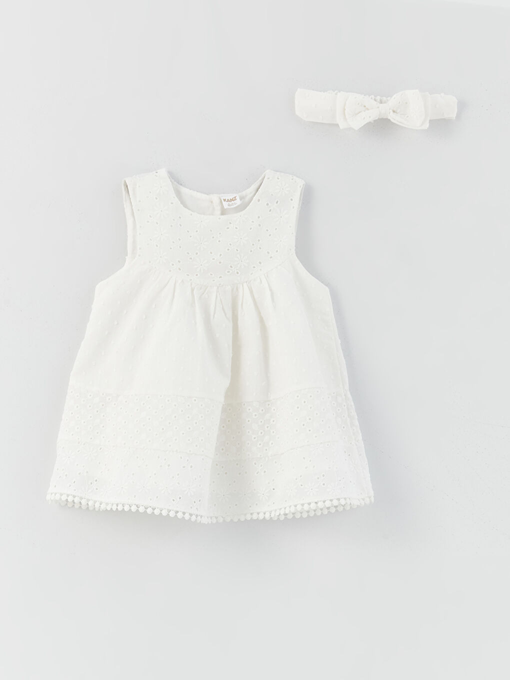 Crew Neck Sleeveless Baby Girl Dress and Headband Set of 2-7