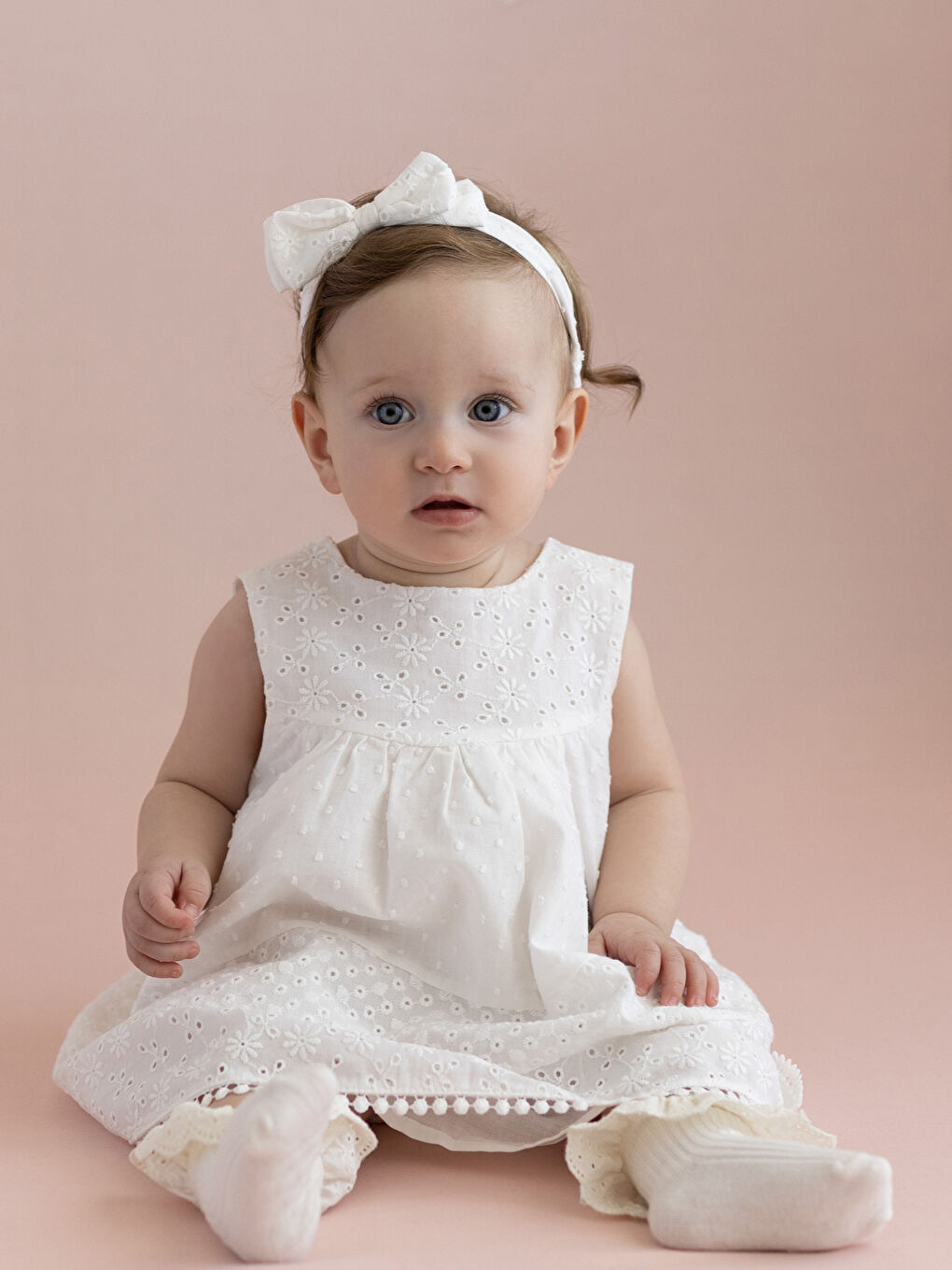 チャルリズページ KANZ Bisiklet Yaka Kolsuz Kız Bebek Elbise ve Saç Bandı 2'li Takım