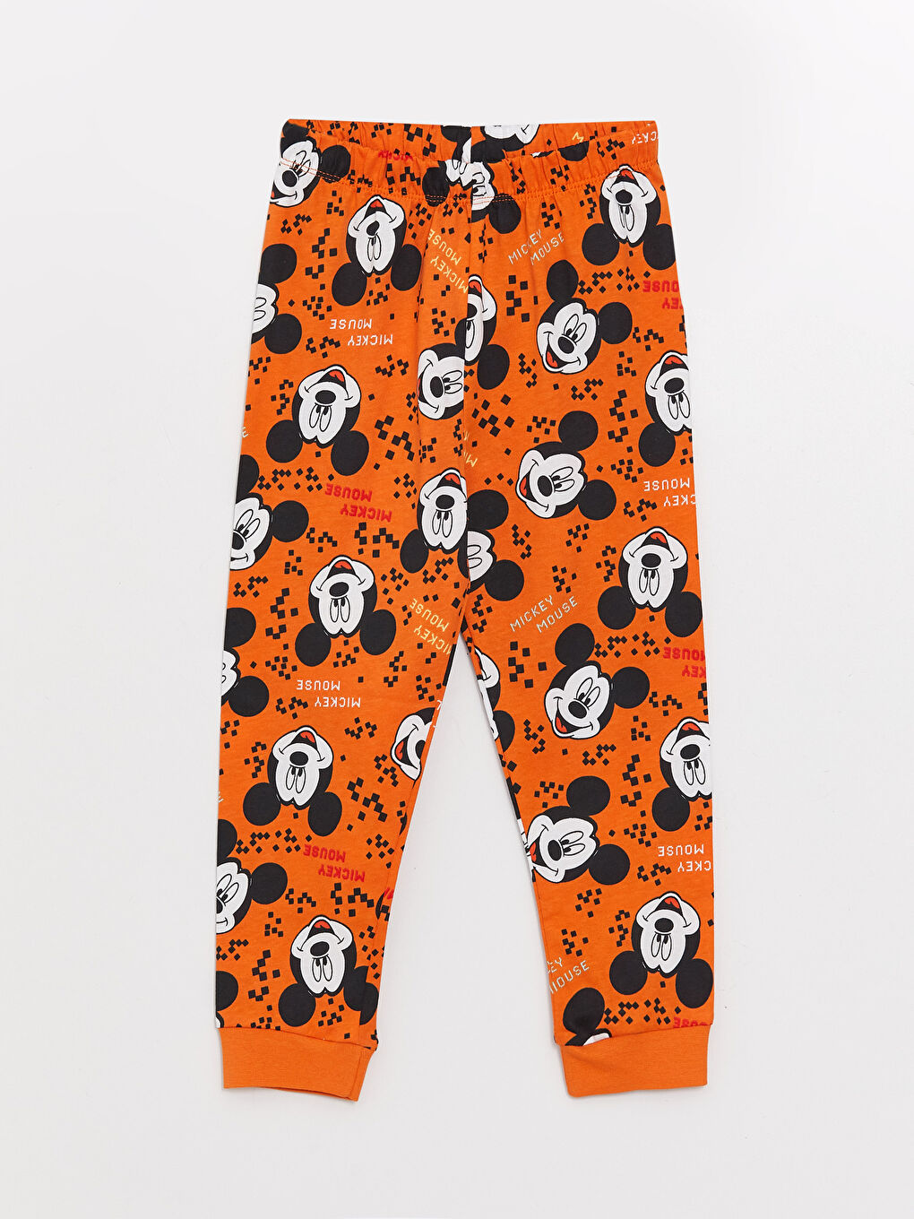 Turuncu Bisiklet Yaka Uzun Kollu Mickey Mouse Baskılı Erkek Bebek Pijama Takımı-2