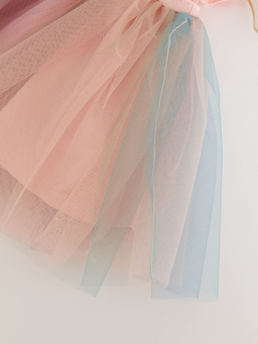 Pembe Bisiklet Yaka Tül Detaylı Kız Bebek Elbise-1