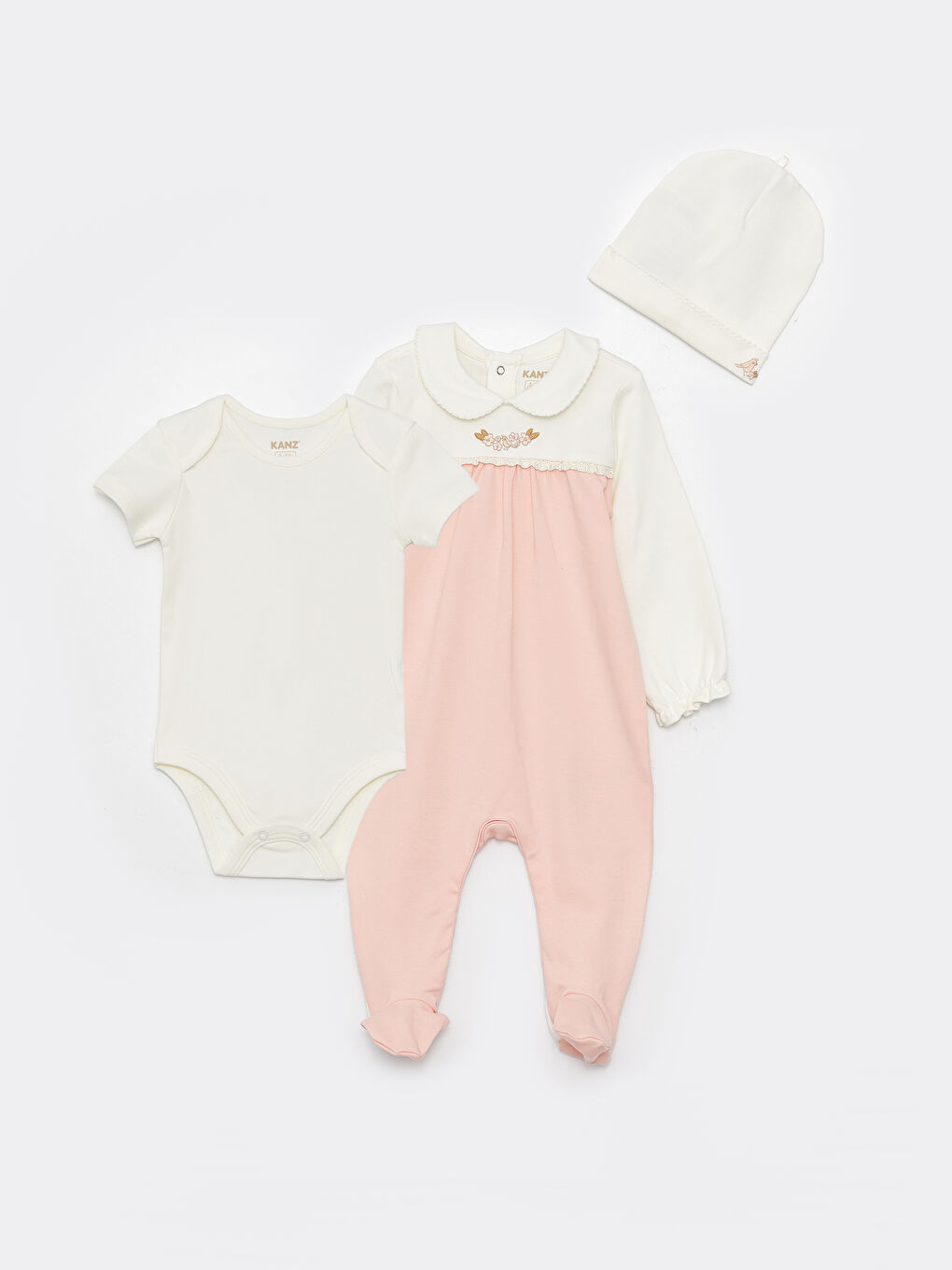 KANZ Bebe Collar Long Sleeve Embroidery Detailed Baby Girl 3-Piece Set -S39154Z1-FDU
