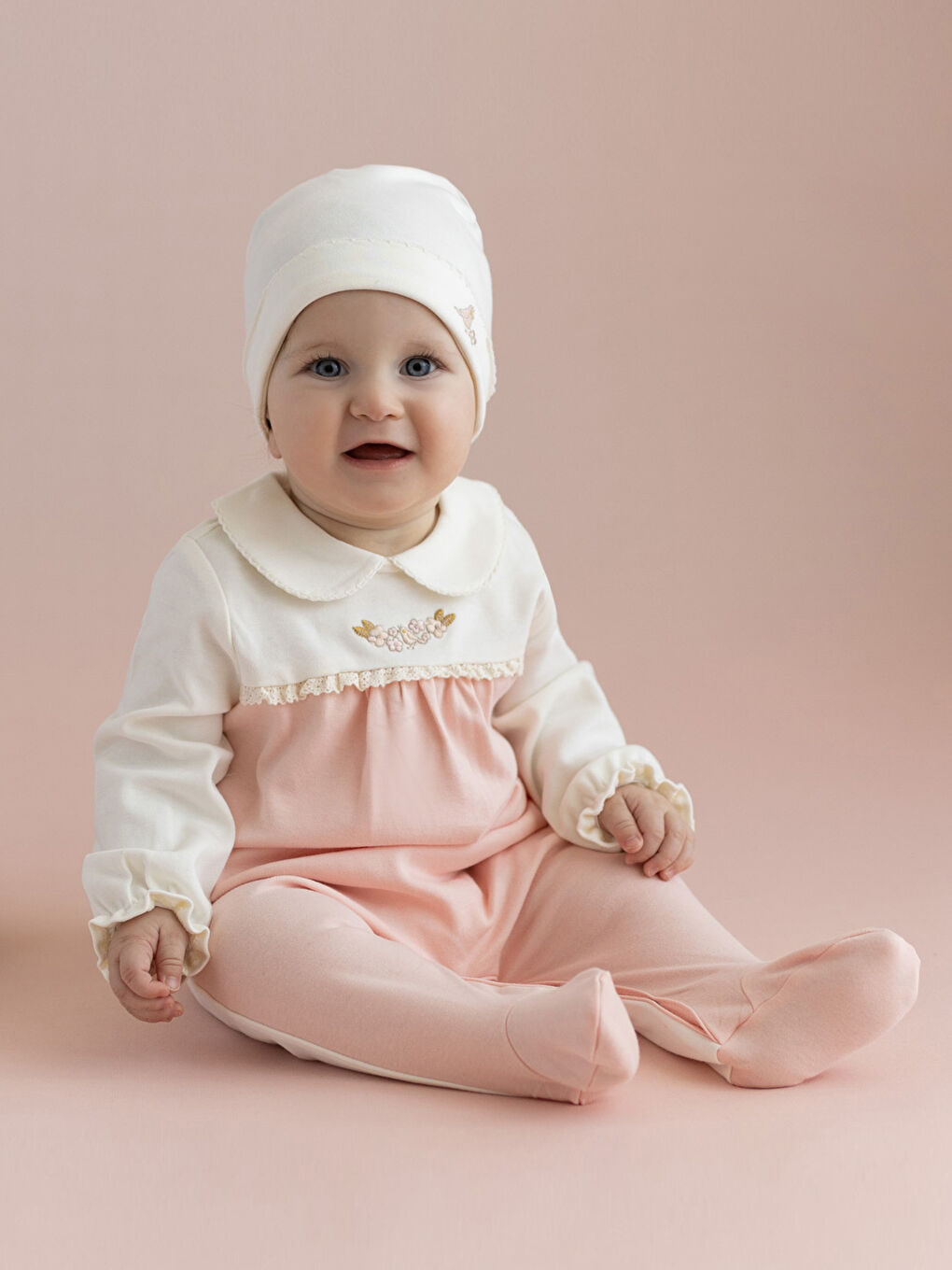 KANZ Bebe Collar Long Sleeve Embroidery Detailed Baby Girl 3-Piece Set -S39154Z1-FDU