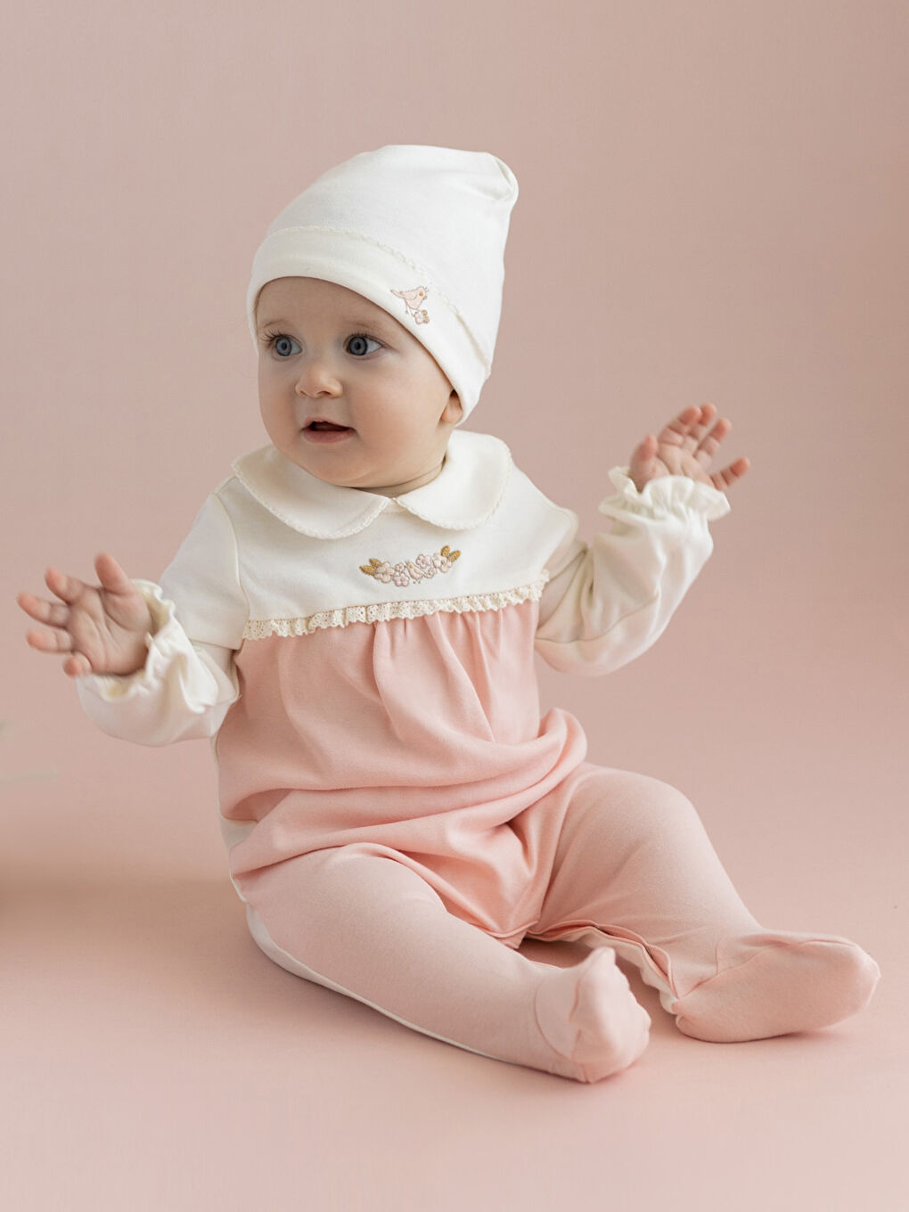 KANZ Bebe Collar Long Sleeve Embroidery Detailed Baby Girl 3-Piece Set -S39154Z1-FDU