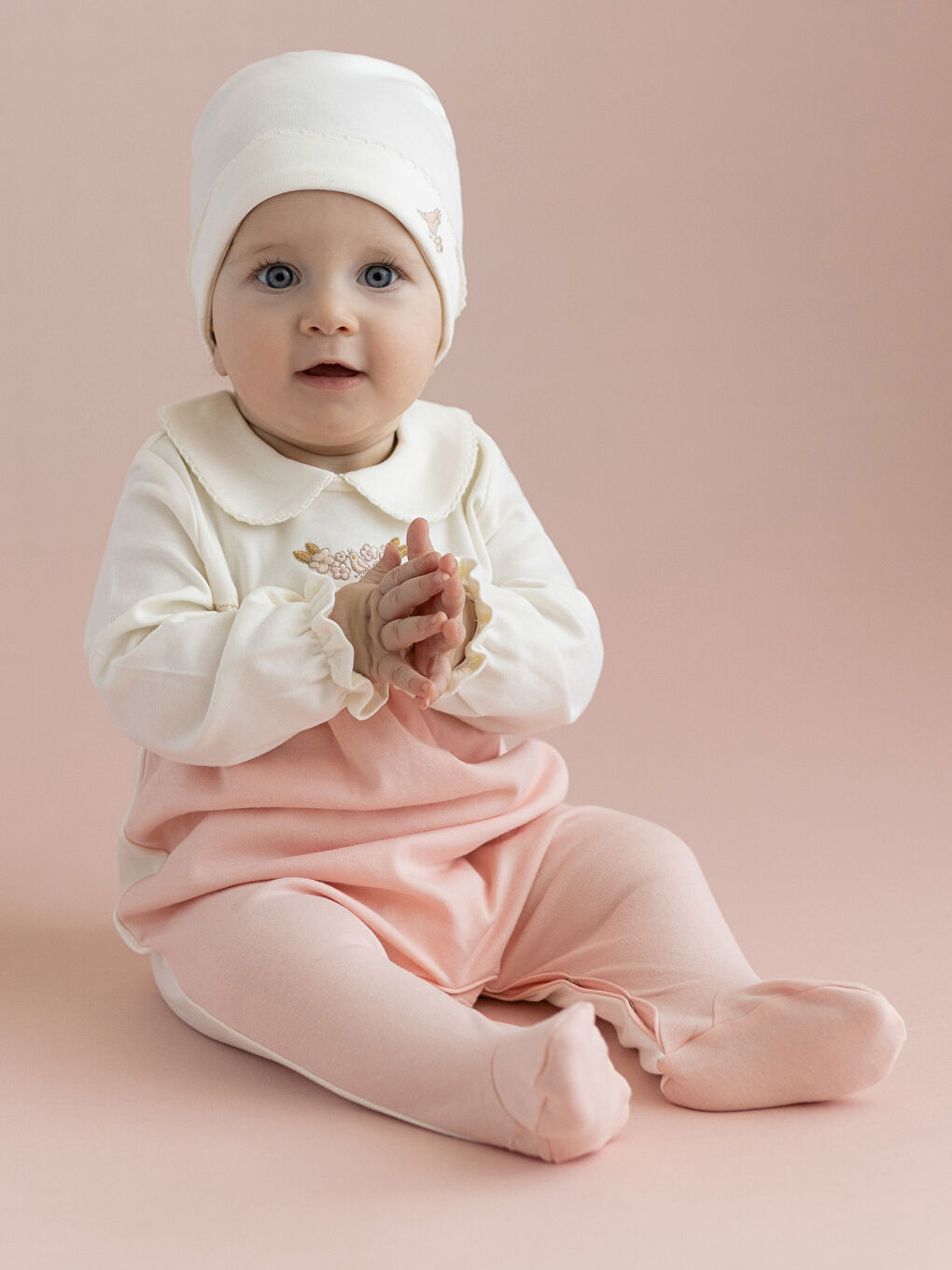 KANZ Bebe Collar Long Sleeve Embroidery Detailed Baby Girl 3-Piece Set -S39154Z1-FDU