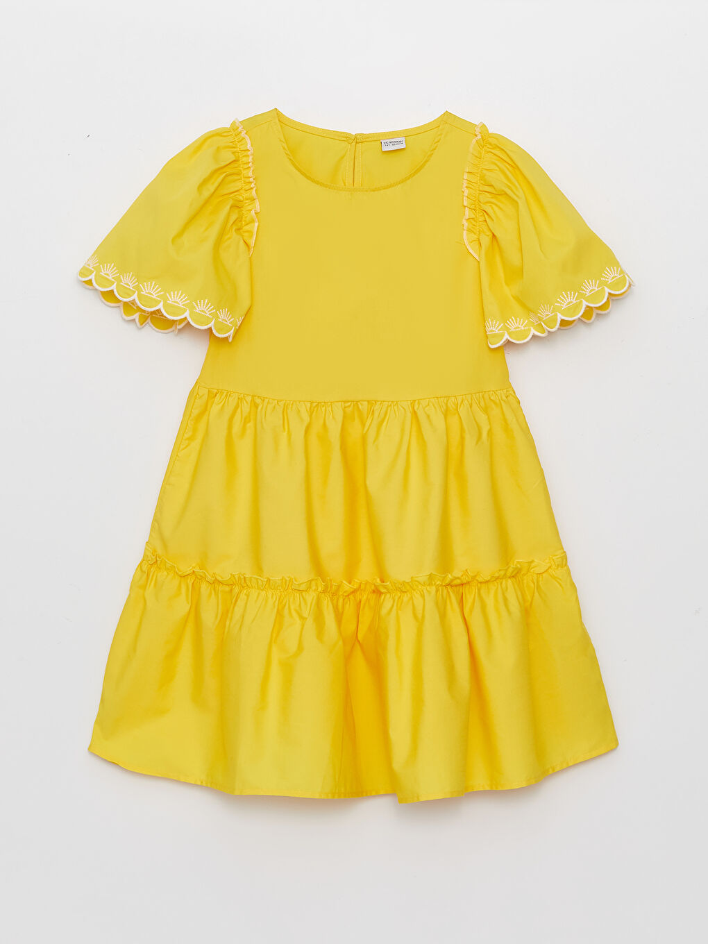 Sarı Bisiklet Yaka Nakışlı Kız Çocuk Elbise