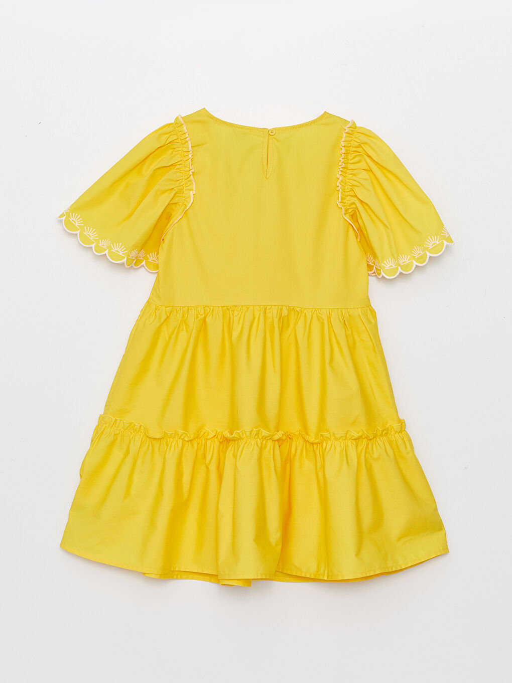 Sarı Bisiklet Yaka Nakışlı Kız Çocuk Elbise-1