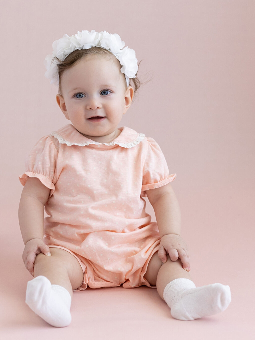 Pembe Bebe Yaka Kısa Kollu Kız Bebek Tulum