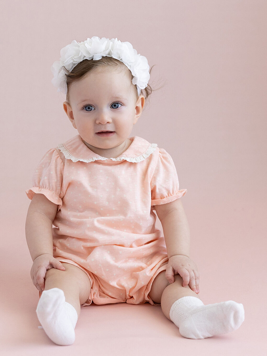 Pembe Bebe Yaka Kısa Kollu Kız Bebek Tulum-2