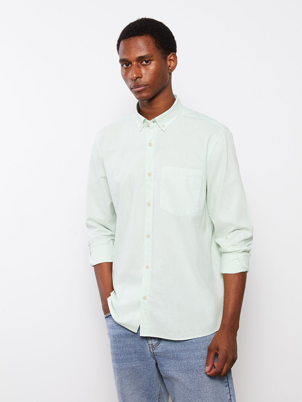 Regular Fit Long Sleeve Linen Blend Men's Shirt-1