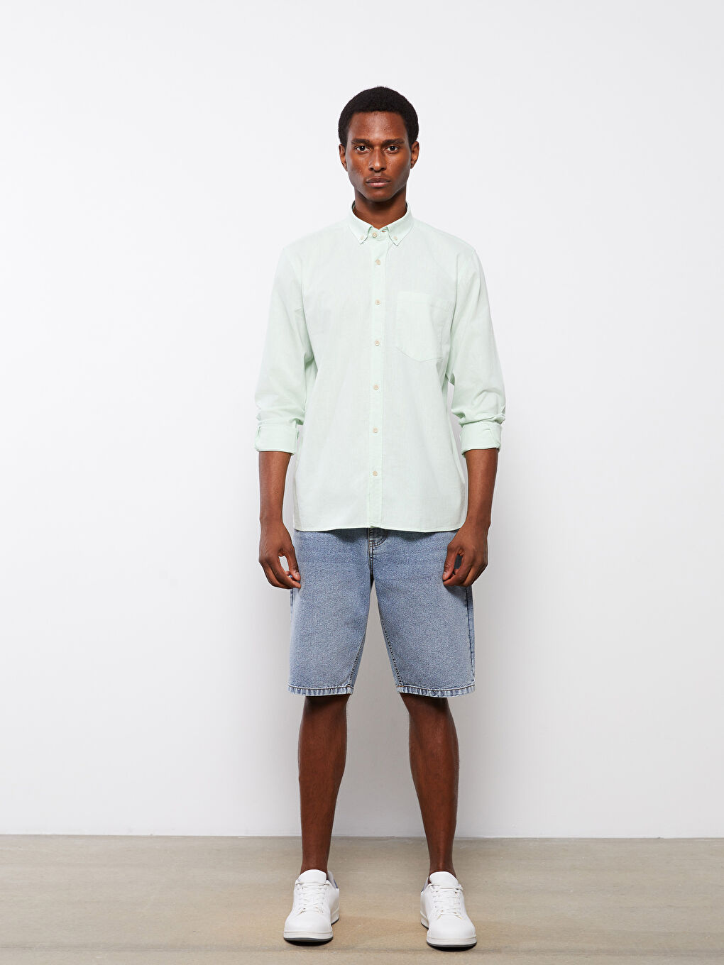 Regular Fit Long Sleeve Linen Blend Men's Shirt-2