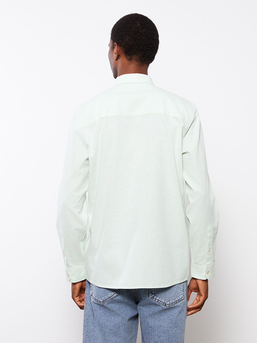 Regular Fit Long Sleeve Linen Blend Men's Shirt-4