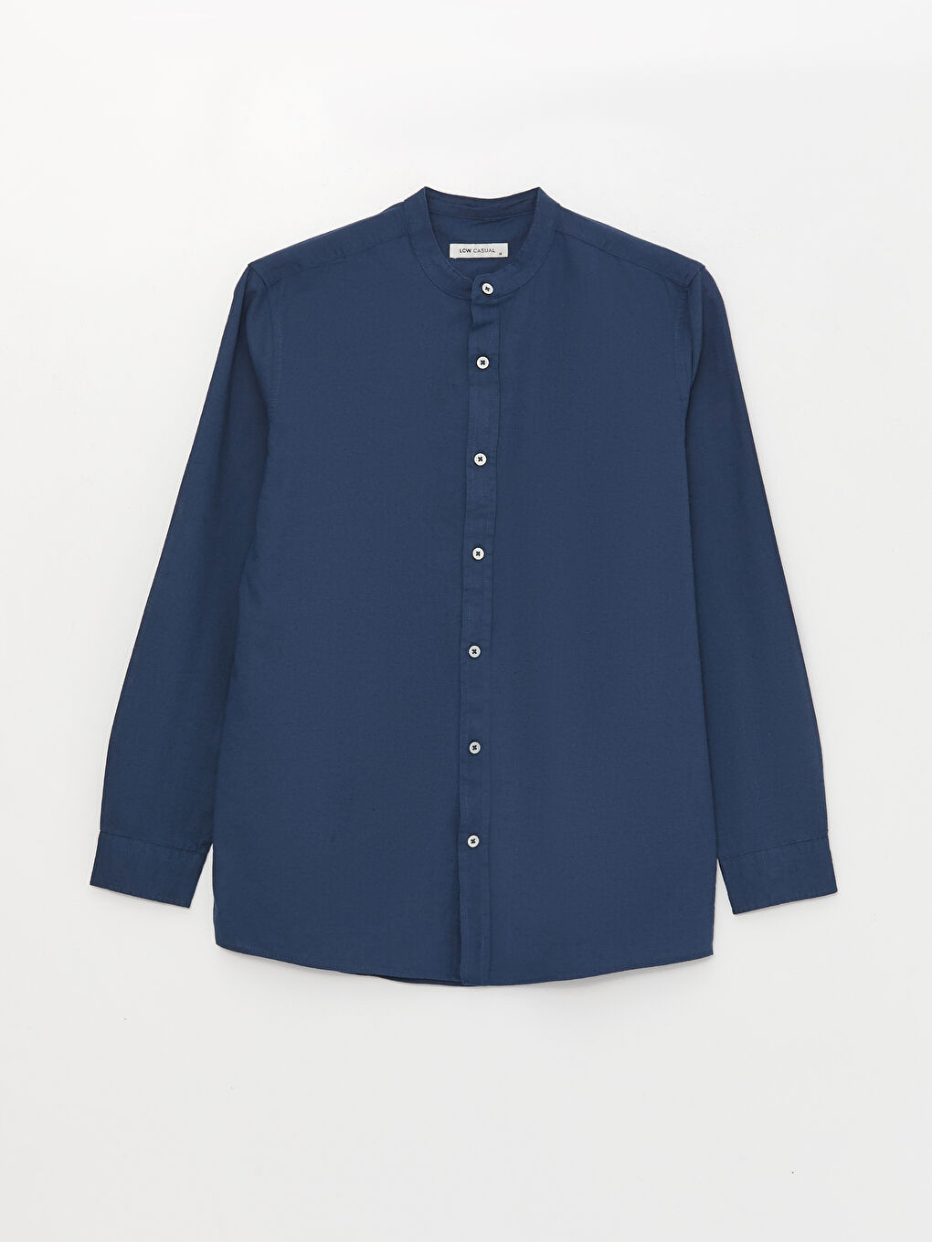 Lacivert Regular Fit Uzun Kollu Keten Karışımlı Erkek Gömlek-5