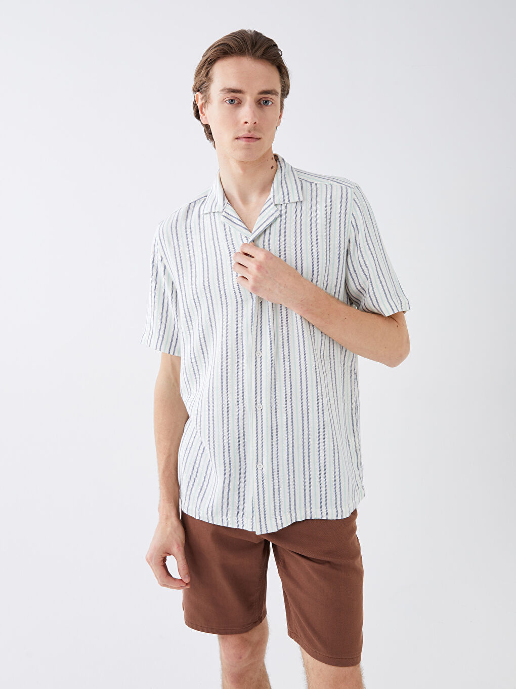 Regular fit muška prugasta košulja kratkih rukava -S39188Z8-LGS