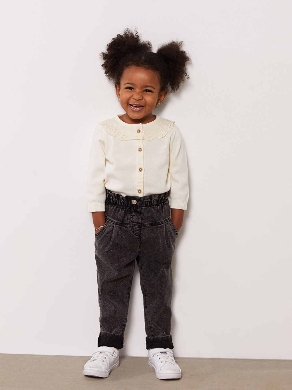 Bebe Collar Basic Long Sleeve Baby Girl Knitwear Cardigan