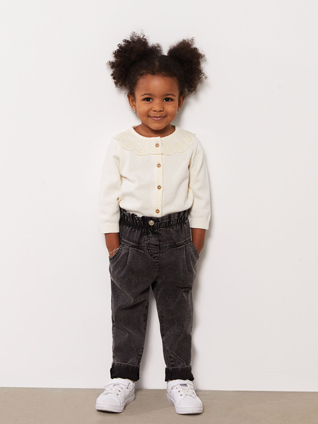 Bebe Collar Basic Long Sleeve Baby Girl Knitwear Cardigan-1